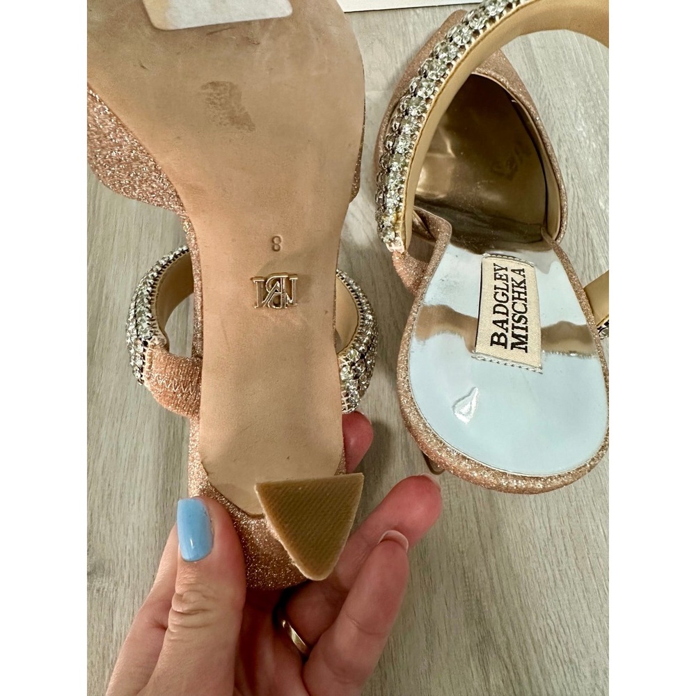 Badgley Mischka Rose Gold Glitter Pointed Toe Mules Heels Shoes Size‎ 8 - Picture 12 of 12
